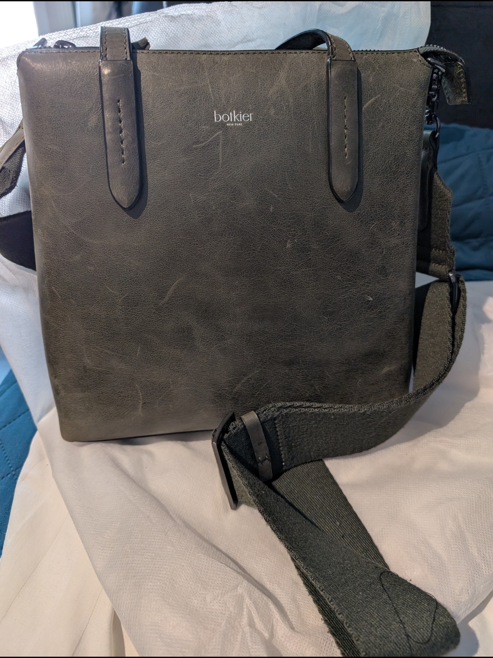 Botkier Green Leather Messenger Crossbody with Adjustable Strap